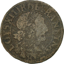 France, Louis XIII, Double tournois, 1638, Rouen, TB, Cuivre, CGKL:434A