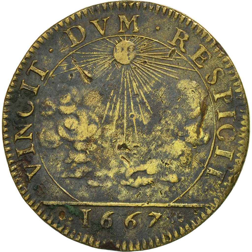 France, Token, Wedding of Louis XIV, 1667, VF(30-35), Brass, Feuardent:13069
