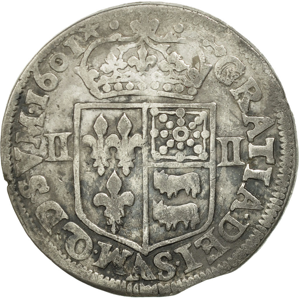 Coin, France, Henri IV, 1/4 Ecu de Béarn, 1601, Pau, VF(30-35), Copper