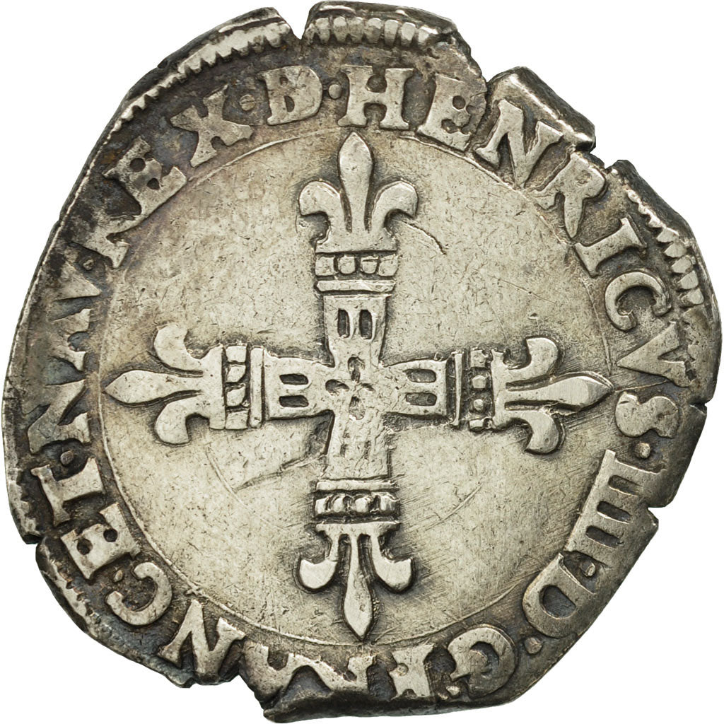 France, Henri IV, 1/4 Ecu de Béarn, 1604, Pau, EF(40-45), Copper, Sombart:4706