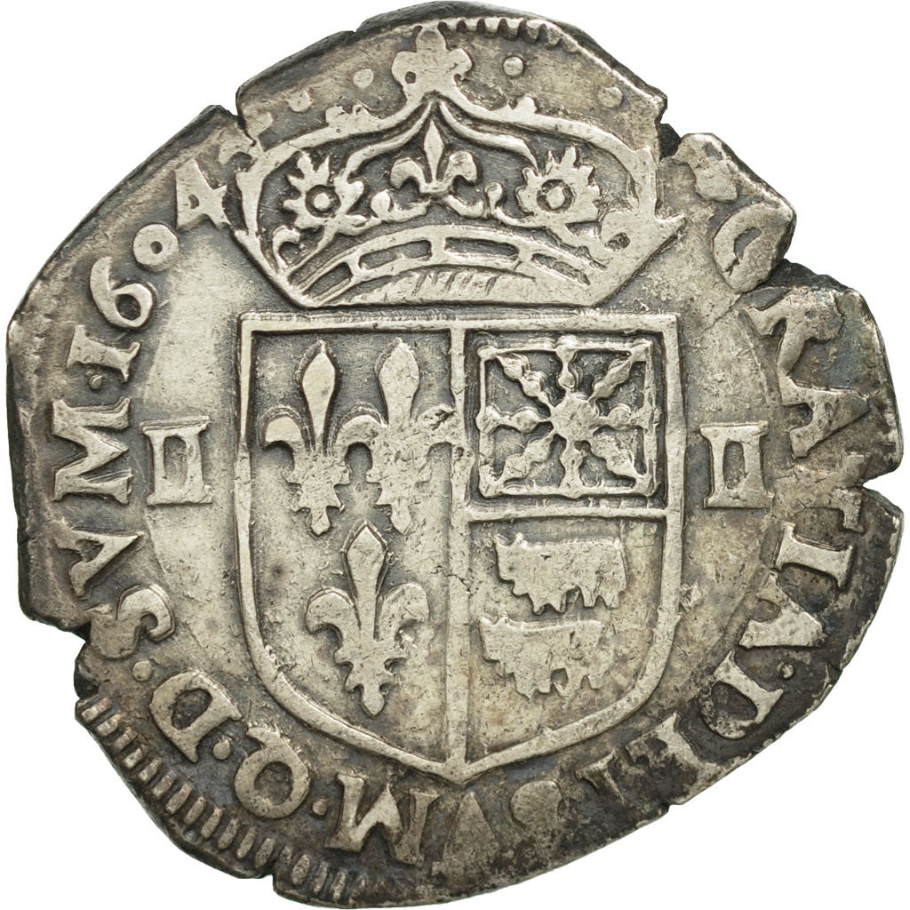 France, Henri IV, 1/4 Ecu de Béarn, 1604, Pau, EF(40-45), Copper, Sombart:4706