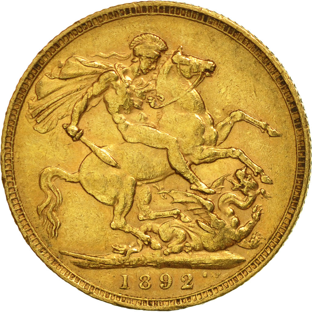 Coin, Great Britain, Victoria, Sovereign, 1892, EF(40-45), Gold, KM:767