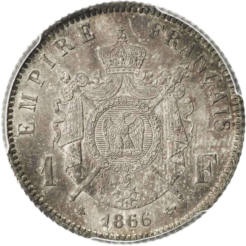 France, Napoleon III, Franc, 1866, Paris, PCGS, MS(64), Silver, KM:806.1
