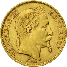 Moneda, Francia, Napoleon III, Napoléon III, 20 Francs, 1866, Paris, MBC, Oro
