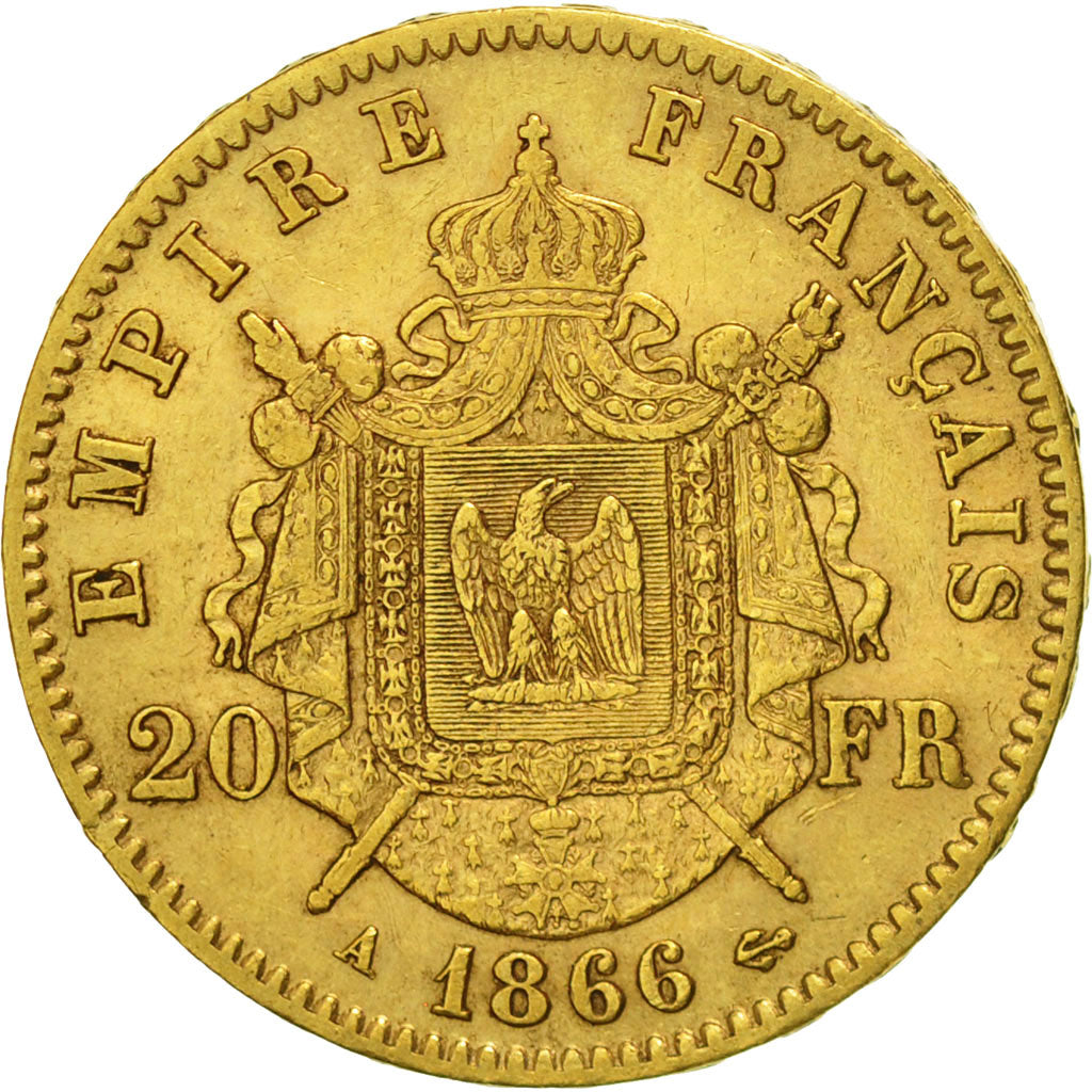 Coin, France, Napoleon III, Napoléon III, 20 Francs, 1866, Paris, EF(40-45)
