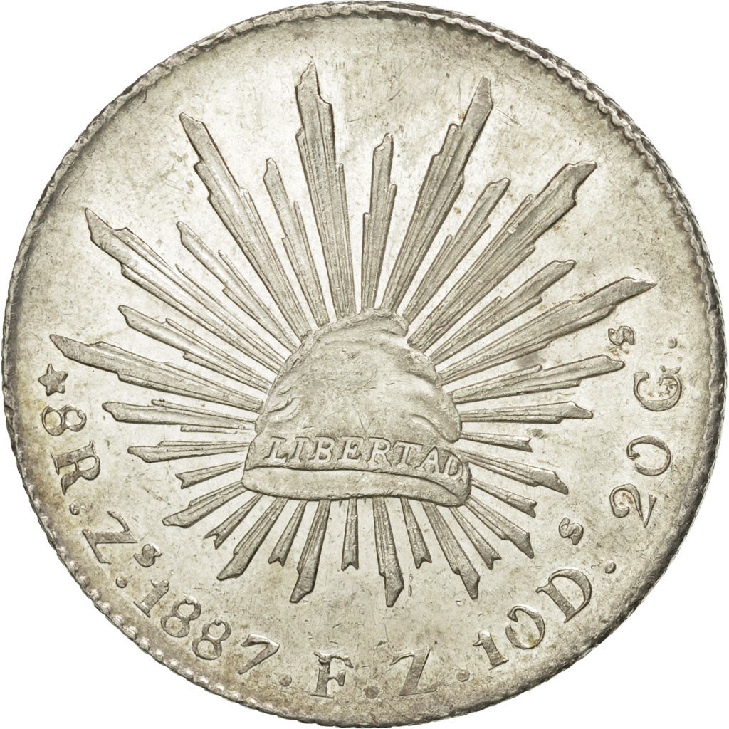 Coin, Mexico, 8 Reales, 1887, Zacatecas, MS(63), Silver, KM:377.13