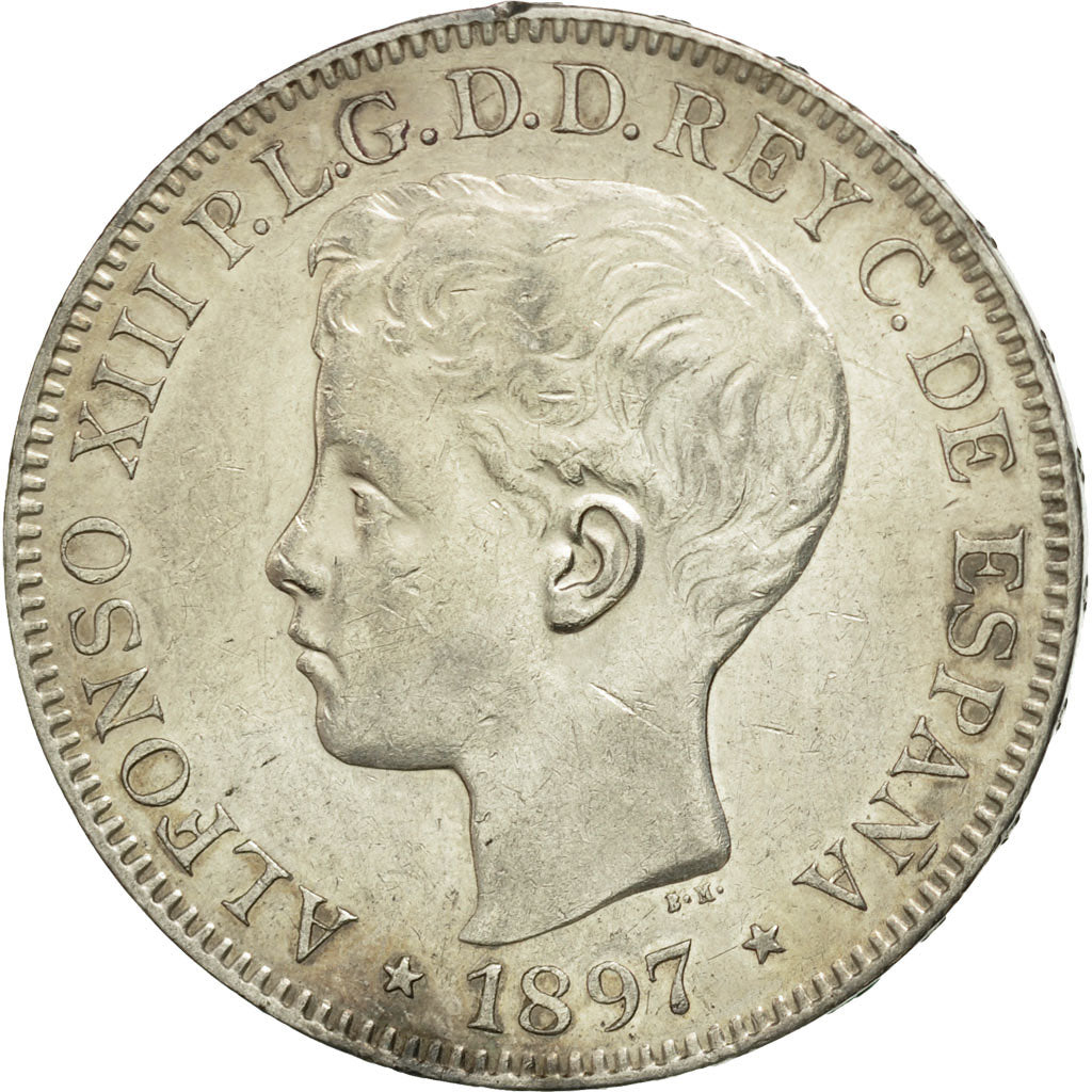 Filippine, Peso, 1897, BB+, Argento, KM:154
