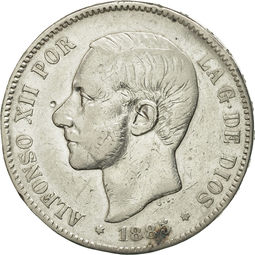 Coin, Spain, Alfonso XII, 5 Pesetas, 1887, EF(40-45), Silver, KM:688