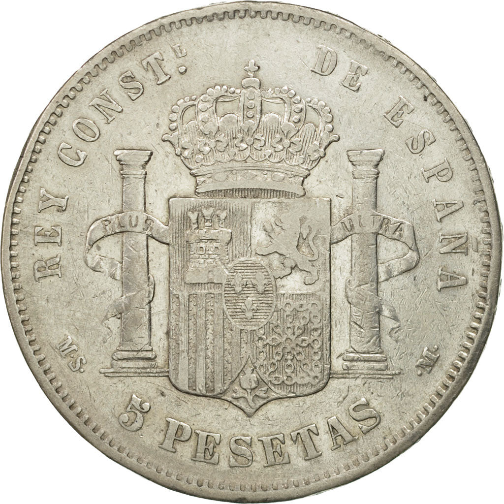Coin, Spain, Alfonso XII, 5 Pesetas, 1887, EF(40-45), Silver, KM:688