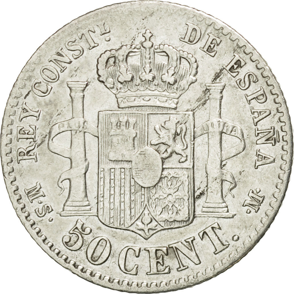 Coin, Spain, Alfonso XII, 50 Centimos, 1880, EF(40-45), Silver, KM:685