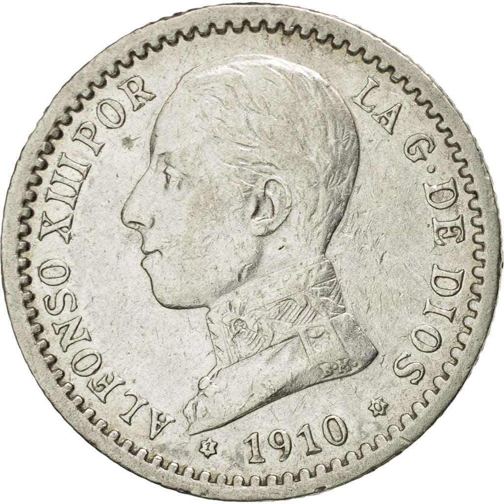 Coin, Spain, Alfonso XIII, 50 Centimos, 1910, EF(40-45), Silver, KM:730