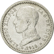 Coin, Spain, Alfonso XIII, 50 Centimos, 1910, EF(40-45), Silver, KM:730