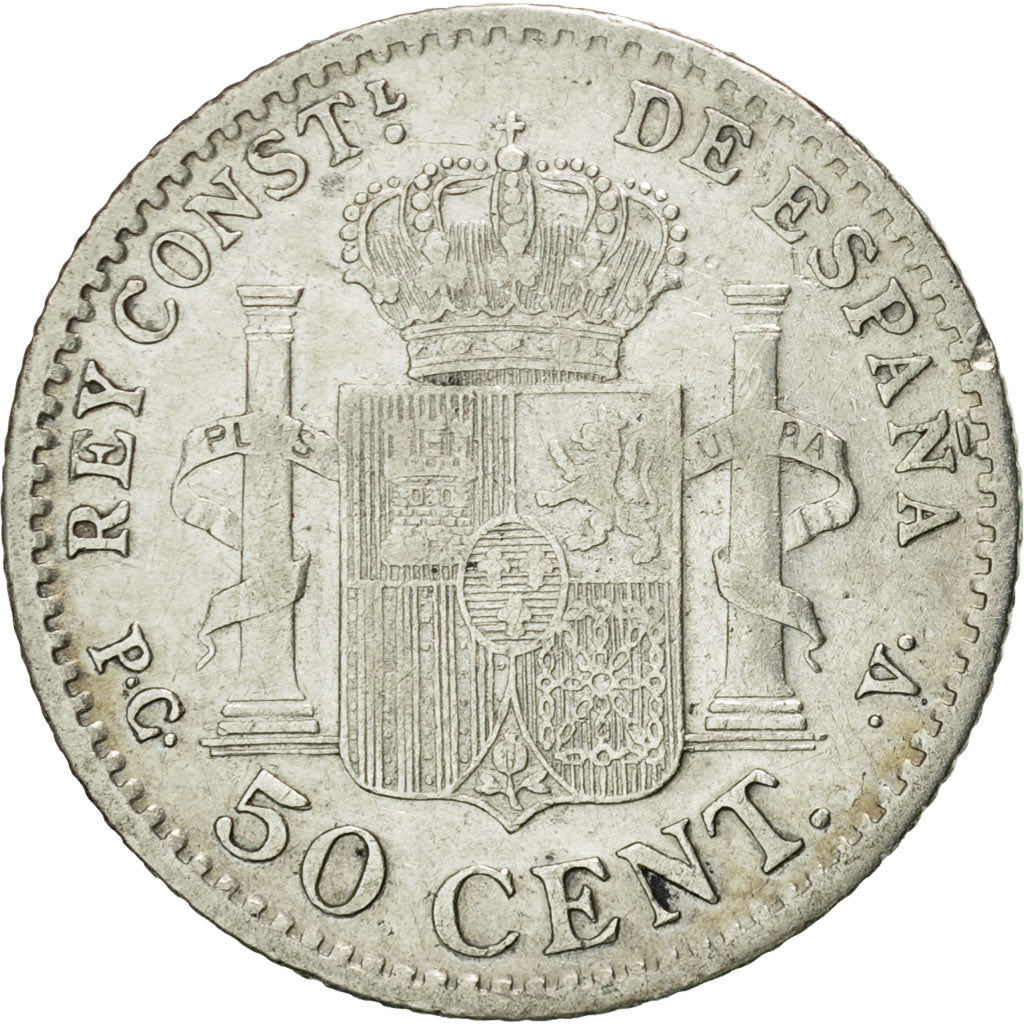 Coin, Spain, Alfonso XIII, 50 Centimos, 1910, EF(40-45), Silver, KM:730