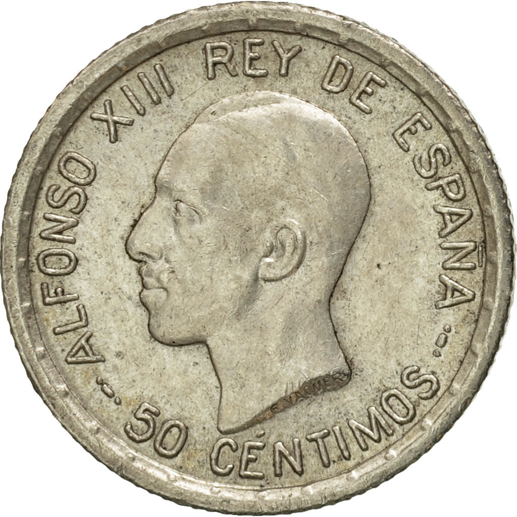 Coin, Spain, Alfonso XIII, 50 Centimos, 1926, AU(55-58), Silver, KM:741