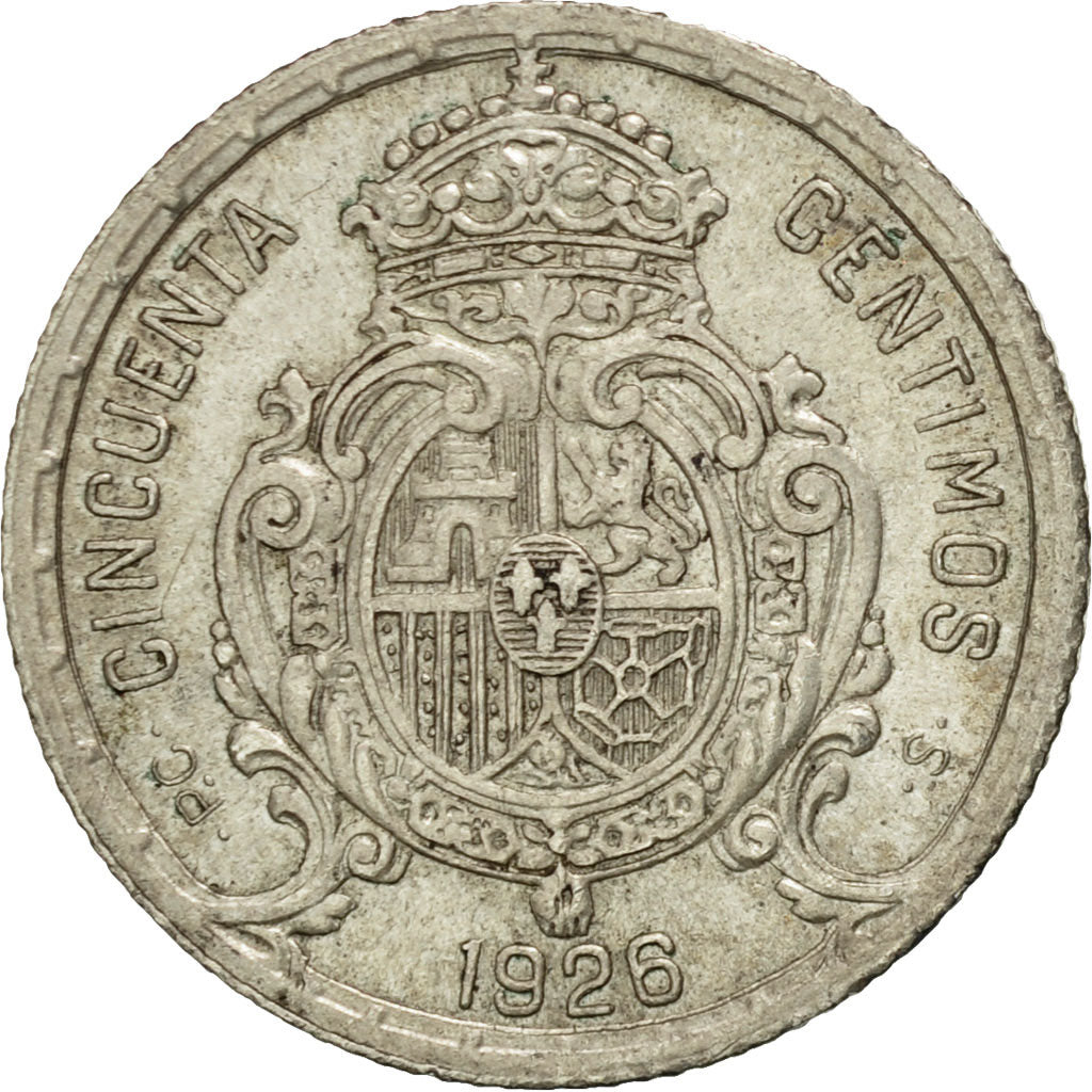 Coin, Spain, Alfonso XIII, 50 Centimos, 1926, AU(55-58), Silver, KM:741