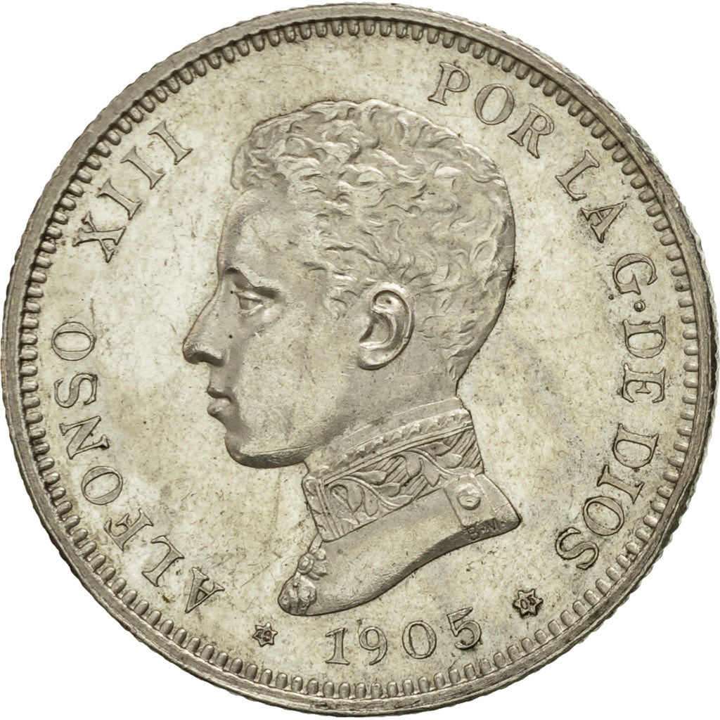 Coin, Spain, Alfonso XIII, 2 Pesetas, 1905, AU(55-58), Silver, KM:725