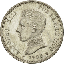 Coin, Spain, Alfonso XIII, 2 Pesetas, 1905, AU(55-58), Silver, KM:725