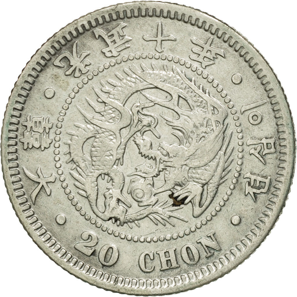 Korea, Kuang Mu, 20 Chon, Year 10 (1906), EF(40-45), Silver, KM:1128