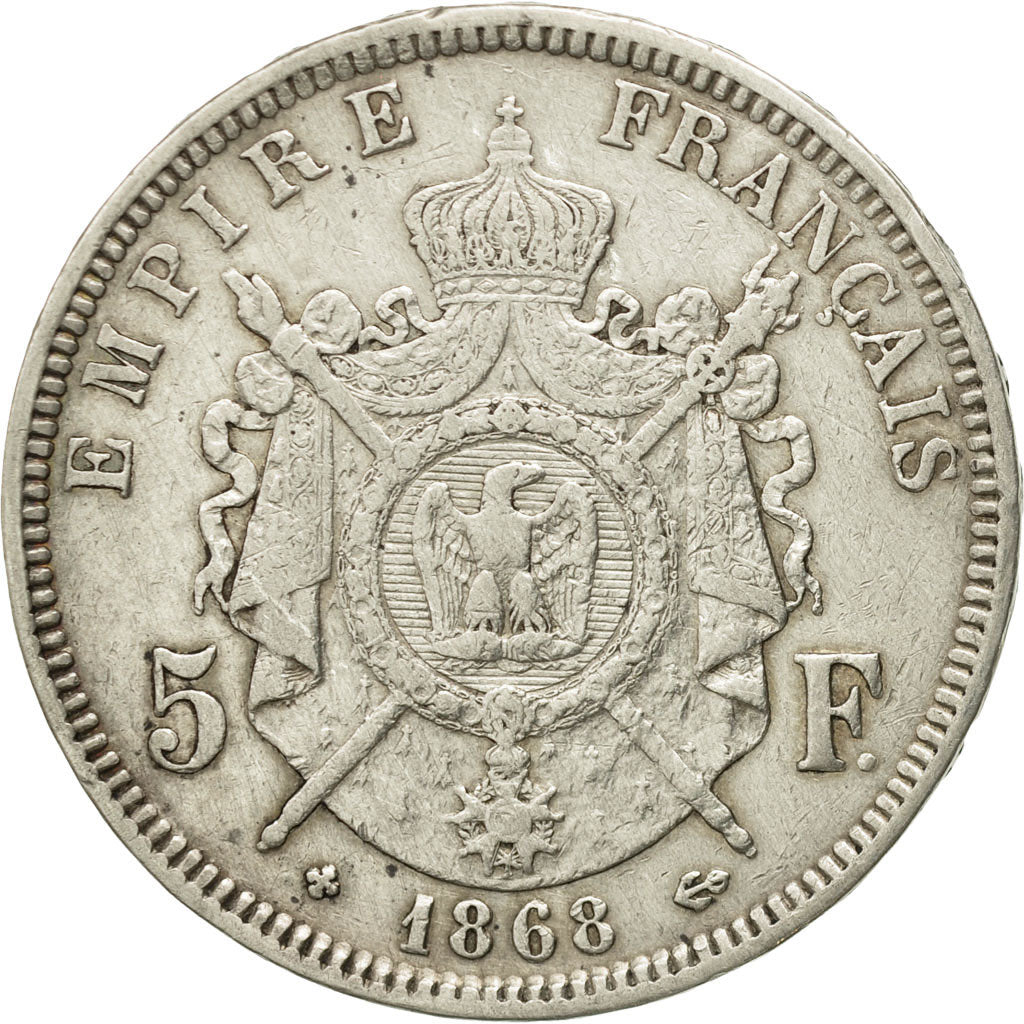 France, Napoléon III, 5 Francs, 1868, Strasbourg, VF(30-35), Silver, KM:799.2