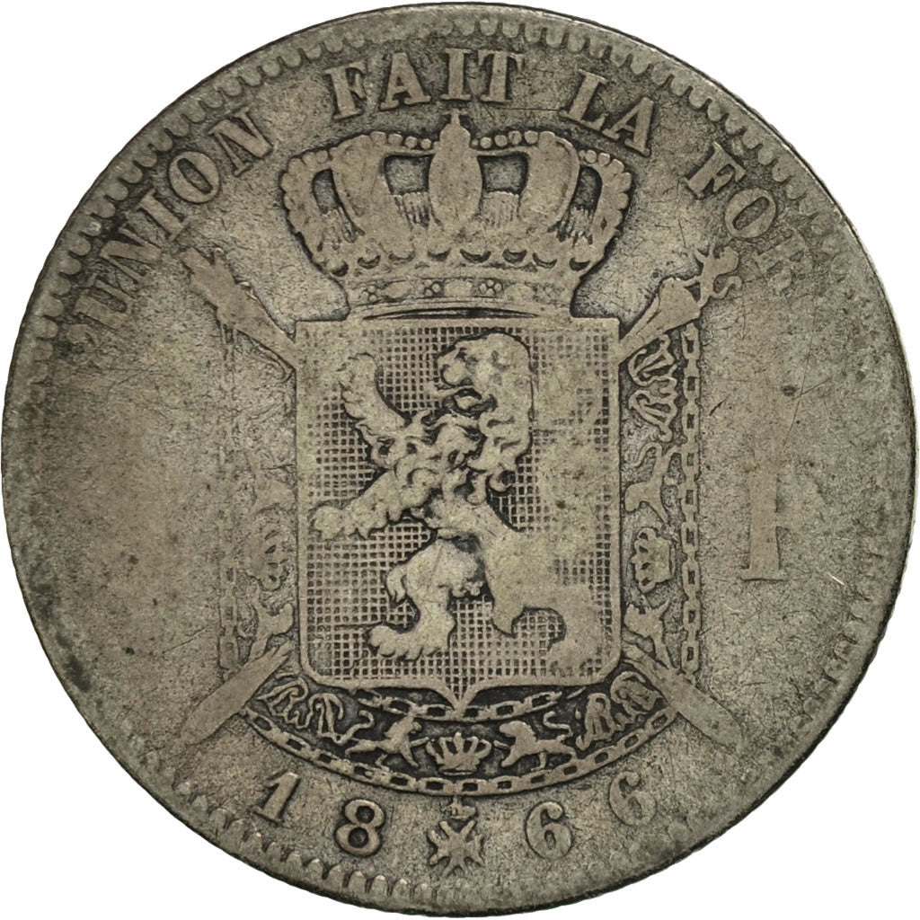 Belgium, Leopold II, 2 Francs, 2 Frank, 1866, F(12-15), Silver, KM:30.1