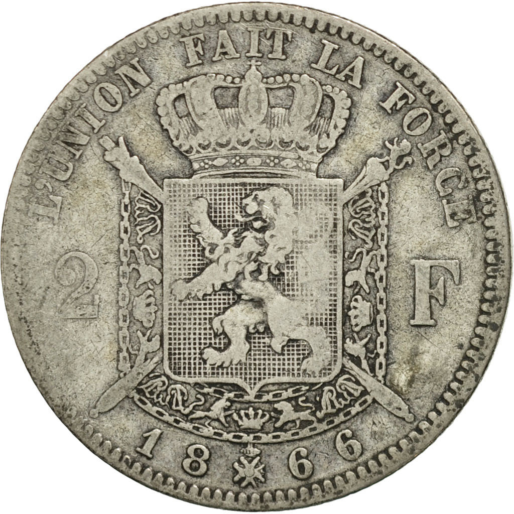 Coin, Belgium, Leopold II, 2 Francs, 2 Frank, 1866, VF(20-25), Silver, KM:30.1