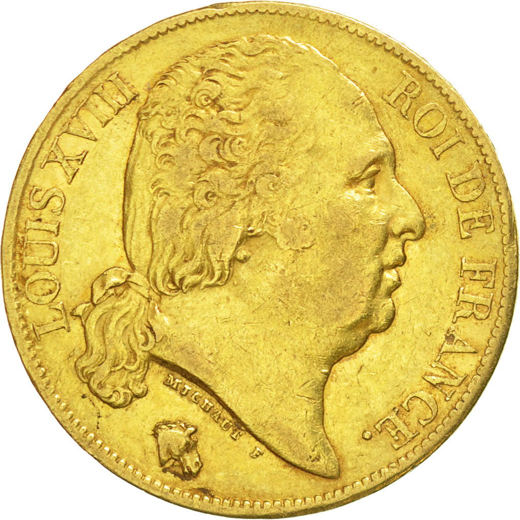France, Louis XVIII, 20 Francs, 1820, Paris, TTB, Or, Gadoury:1028