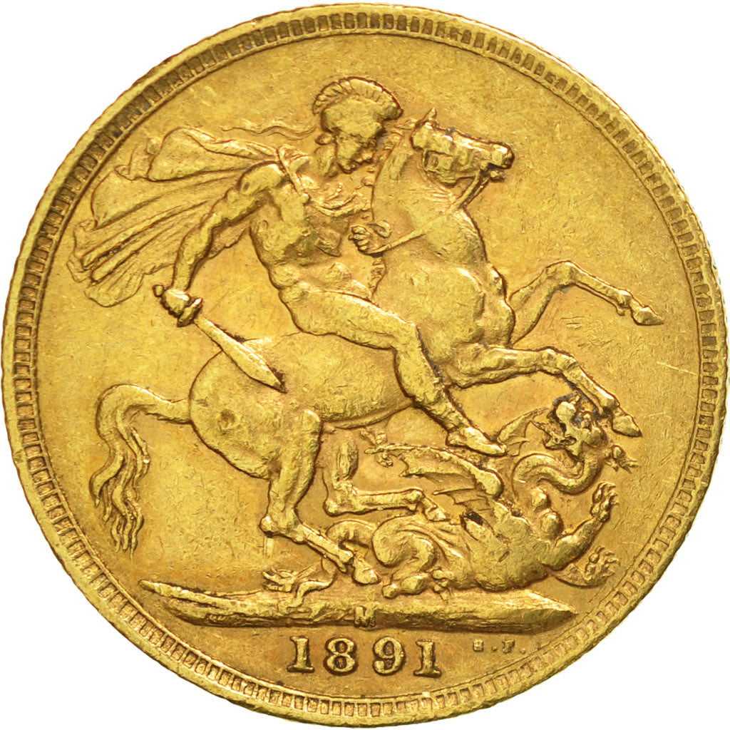 Coin, Australia, Victoria, Sovereign, 1891, Melbourne, EF(40-45), Gold, KM:10