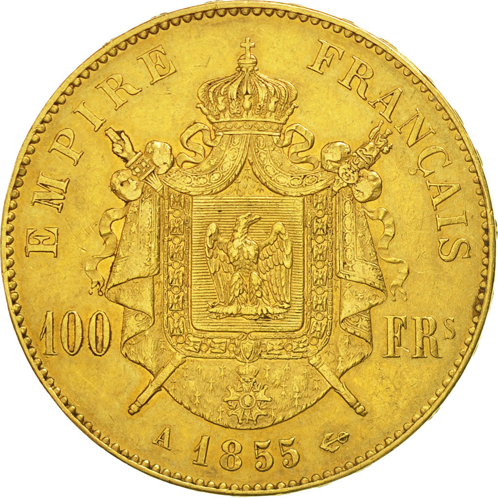 Moneta, Francia, Napoleon III, Napoléon III, 100 Francs, 1855, Paris, BB, Oro