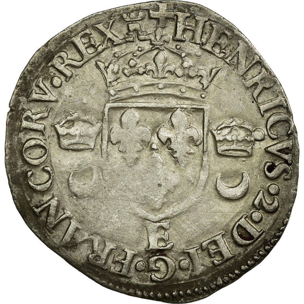 Munten, Frankrijk, Douzain aux croissants, 1550, Tours, FR+, Zilver, Ciani:1305