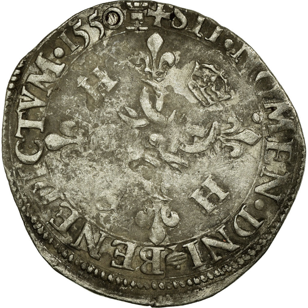 Munten, Frankrijk, Douzain aux croissants, 1550, Tours, FR+, Zilver, Ciani:1305