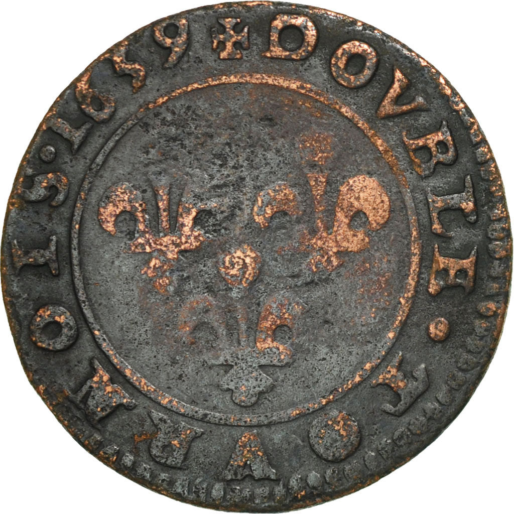 Münze, Frankreich, Louis XIII, Double Tournois, 1639, Vallée du Rhône, SGE+