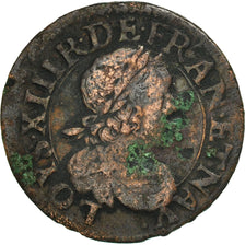 Moneda, Francia, Louis XIII, Double Tournois, 1639, Rouen, BC+, Cobre, CGKL:434