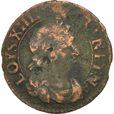 Monnaie, France, Louis XIII, Double Tournois, 1638, Rouen, B+, Cuivre, CGKL:434