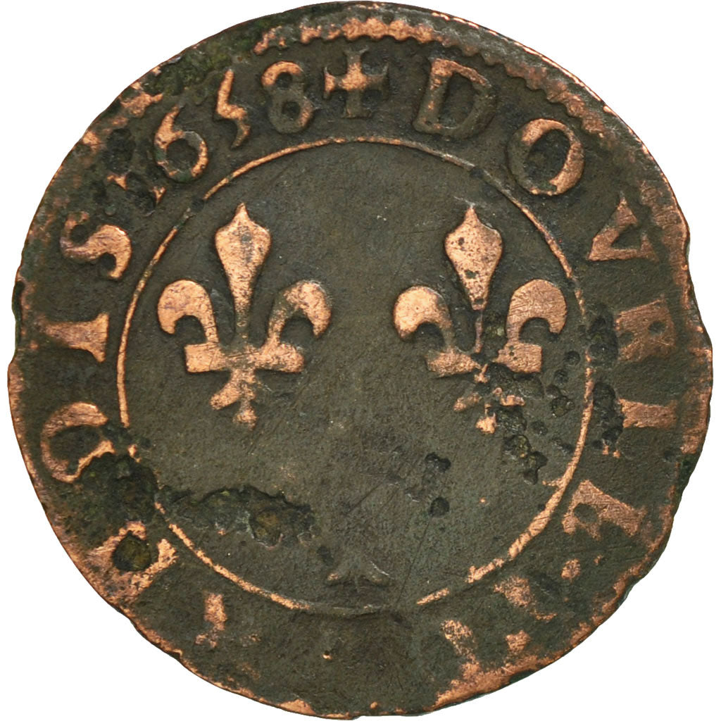 Monnaie, France, Louis XIII, Double Tournois, 1638, Rouen, B+, Cuivre, CGKL:434