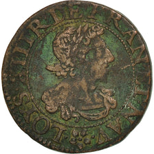 Coin, France, Louis XIII, Double Tournois, 1638, Troyes, VF(30-35), Copper