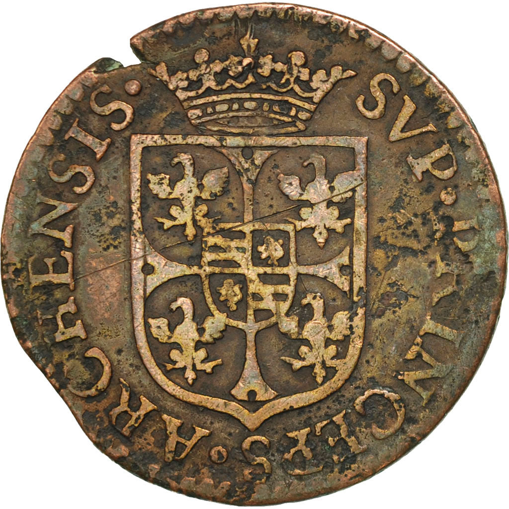 Coin, France, Ardennes, Charles I, Liard, 1609, Charleville, F(12-15), Copper