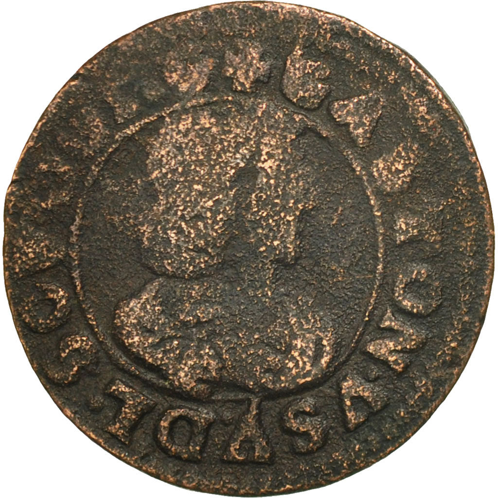 Monnaie, France, DOMBES, Gaston d'Orléans, Double Tournois, 1642, Trévoux, B+