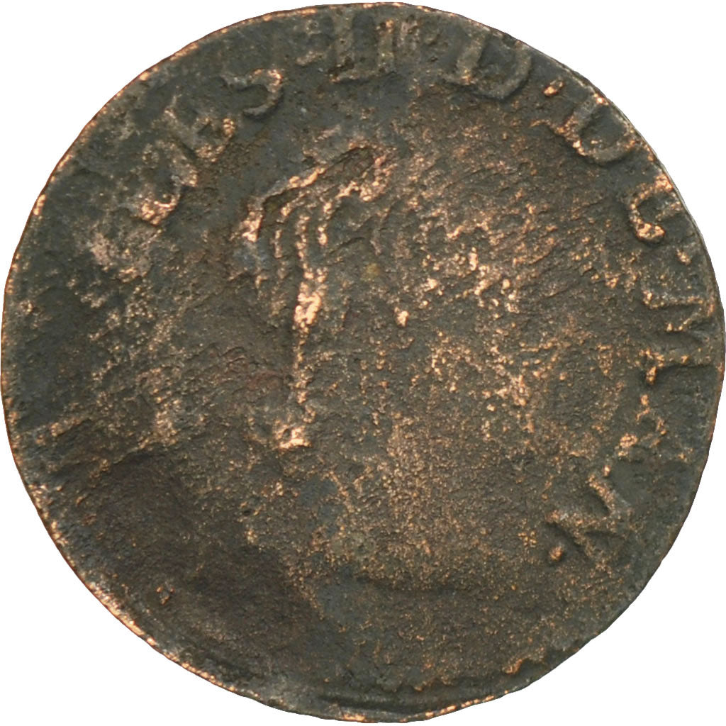 Moneta, Francia, Ardennes, Charles II, Denier Tournois, 1653, Charleville, B+