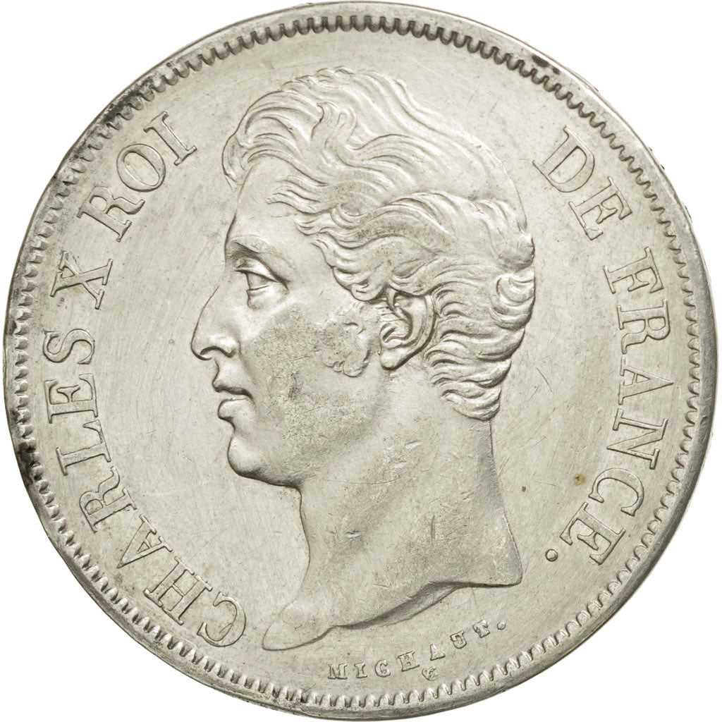 Coin, France, Charles X, 5 Francs, 1829, La Rochelle, AU(50-53), Silver