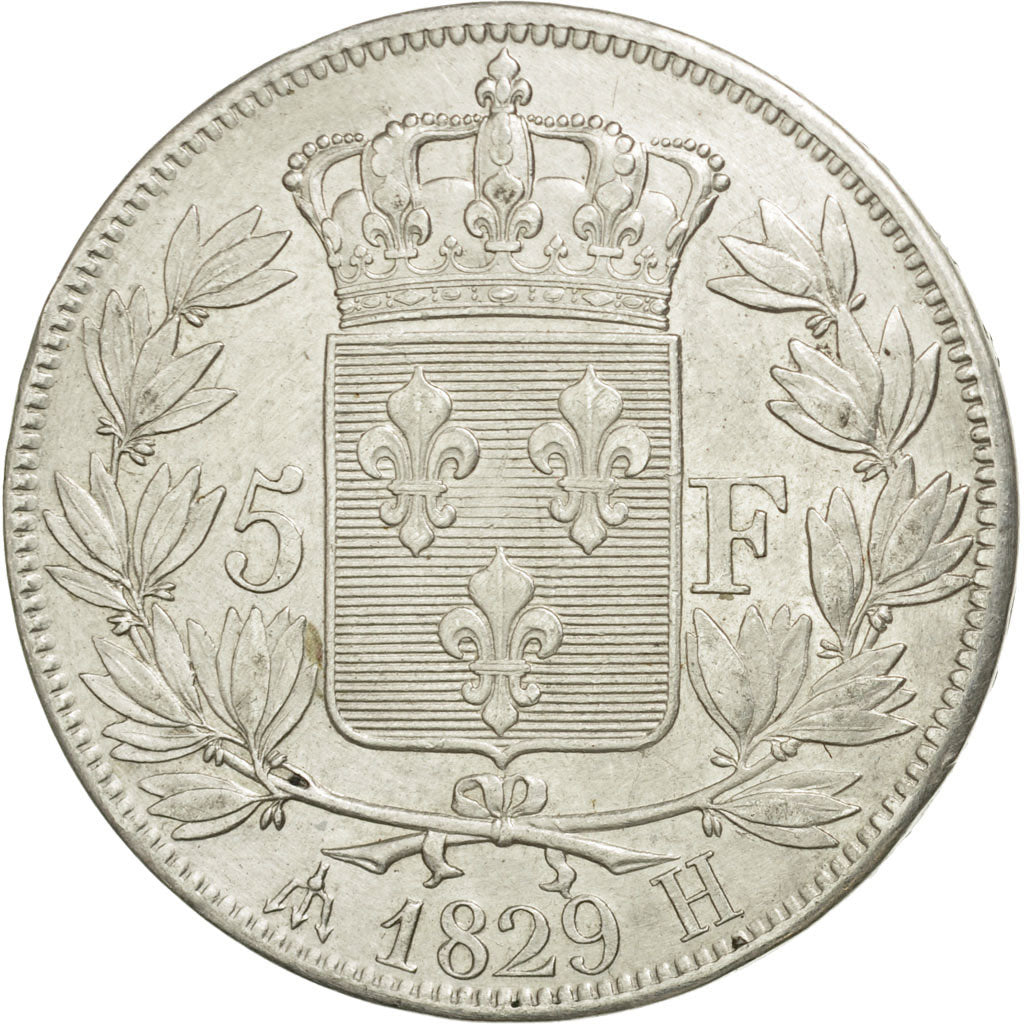 Coin, France, Charles X, 5 Francs, 1829, La Rochelle, AU(50-53), Silver