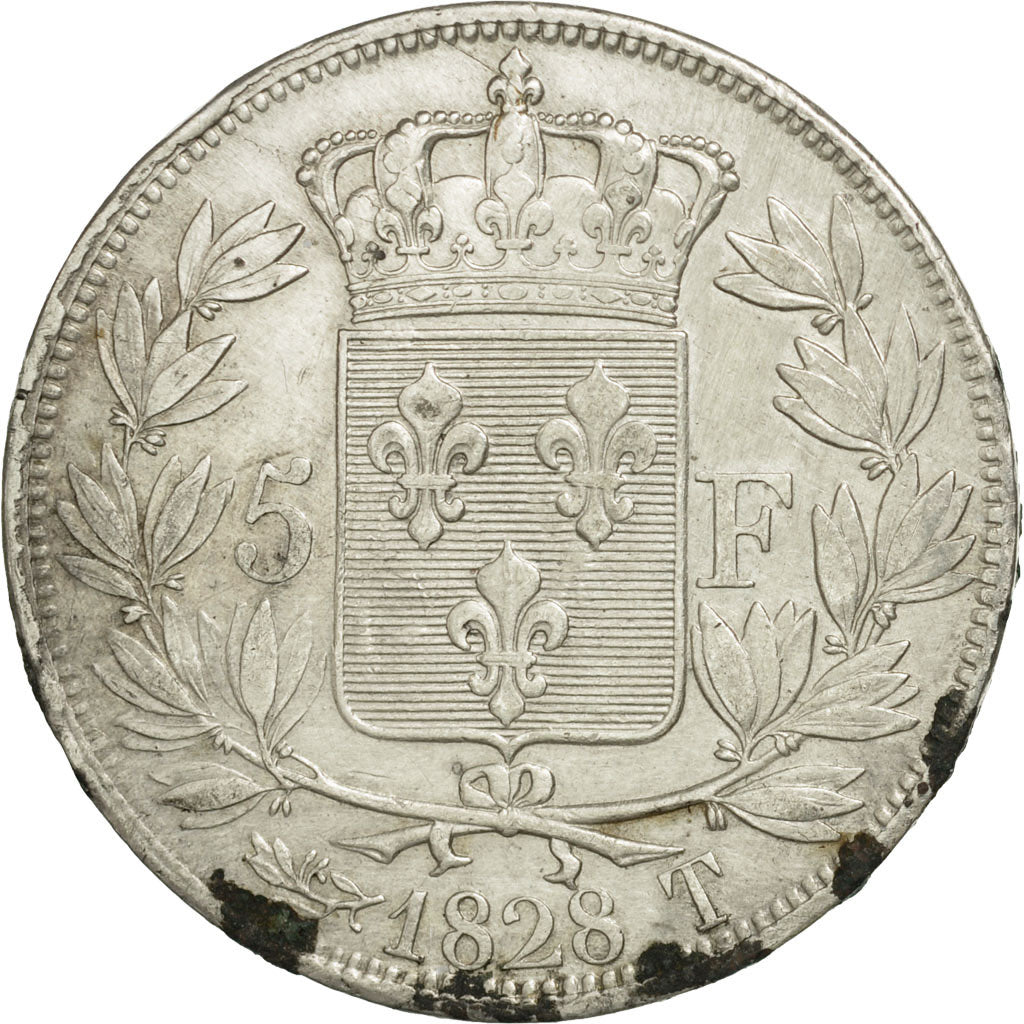 Münze, Frankreich, Charles X, 5 Francs, 1828, Nantes, SS+, Silber, KM:728.12