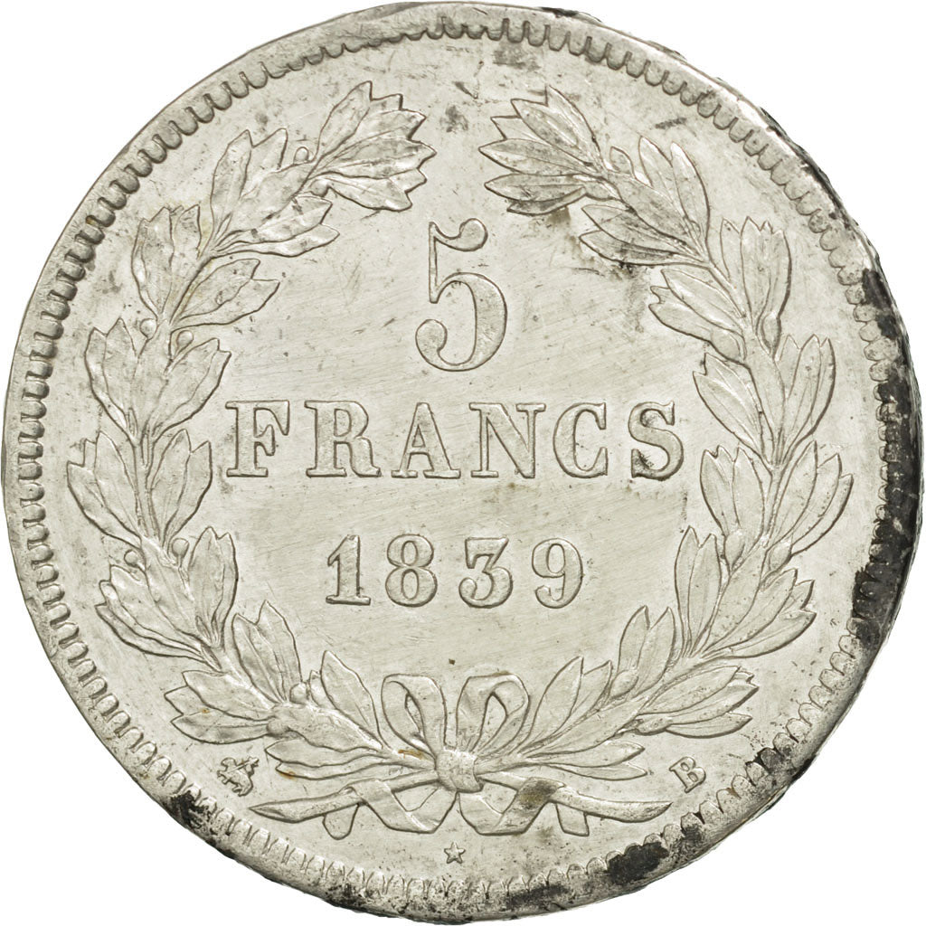 Moneta, Francia, Louis-Philippe, 5 Francs, 1839, Rouen, BB+, Argento, KM:749.2
