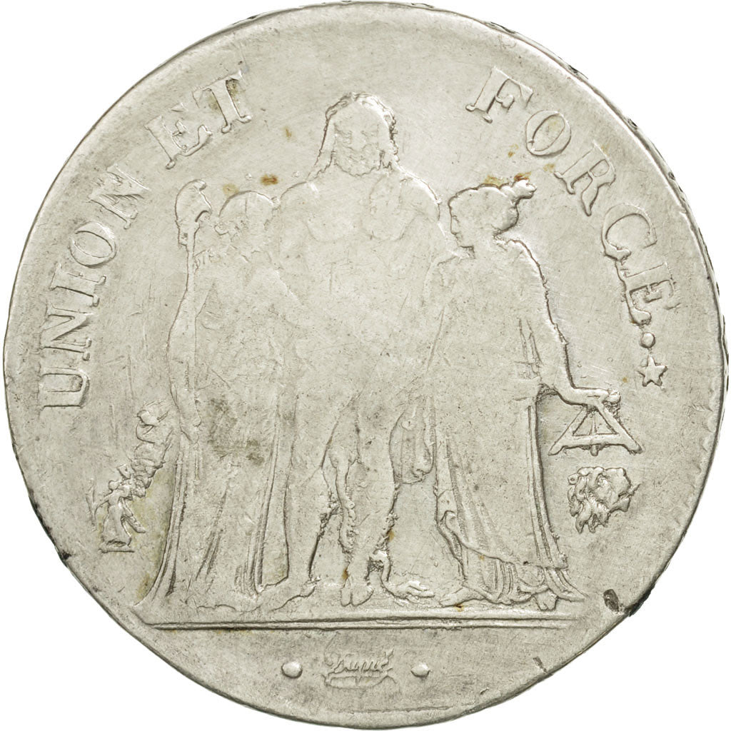 France, Union et Force, 5 Francs, An 9 (1801), Bayonne, TB, Argent, Gadoury:563a