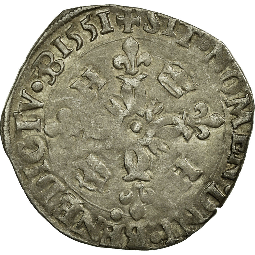 Munten, Frankrijk, Douzain aux croissants, 1551, Dijon, FR+, Zilver, Ciani:1305