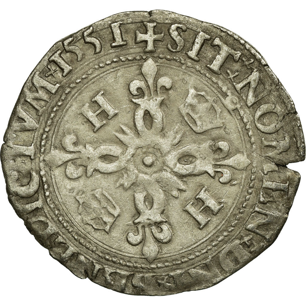 Coin, France, Douzain aux croissants, 1551, Nantes, VF(30-35), Silver