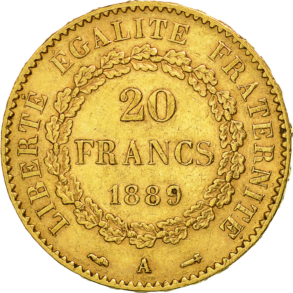 France, Génie, 20 Francs, 1889, Paris, EF(40-45), Gold, KM:825, Gadoury:1063