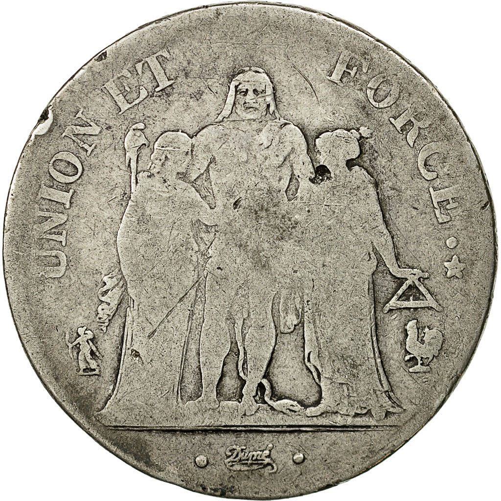 France, Union et Force, 5 Francs, AN 11, Paris, F(12-15), Silver, KM:639.1