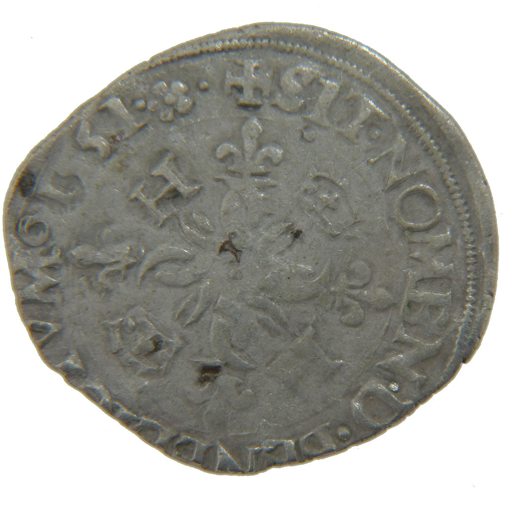 FRANCE, Douzain aux croissants, 1551, Romans, VF(20-25), Silver, Ciani #1305,...