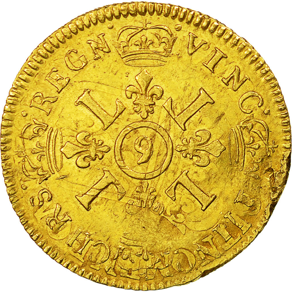 Moneta, Francia, Louis XIV, Louis d'or aux 4 L, Louis d'Or, 1694, Rennes, BB+