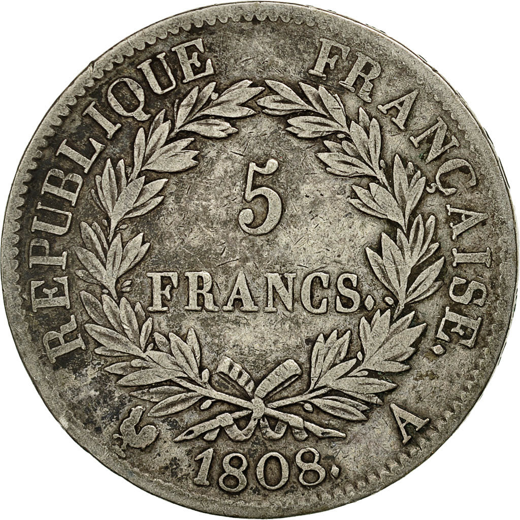 France, Napoléon I, 5 Francs, 1808, Paris, TB+, Argent, KM:686.1, Gadoury:583
